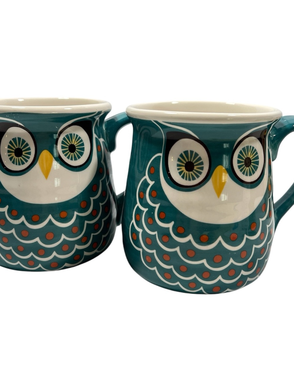 Katie Brown Owl Bird Coffee Mugs Large Ceramic Cup  24oz Set of 2